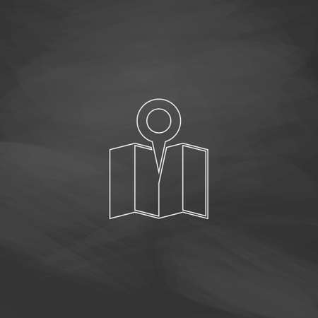 Location Simple line vector button. Imitation draw with white chalk on blackboard. Flat Pictogram and School board background. Outine illustration iconのイラスト素材