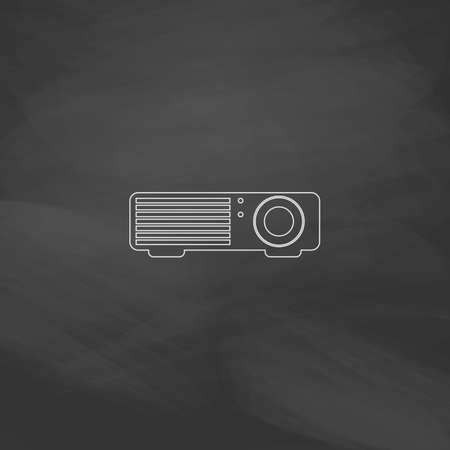 Projector Simple line vector button. Imitation draw with white chalk on blackboard. Flat Pictogram and School board background. Outine illustration iconのイラスト素材