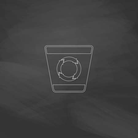 Recycle bin Simple line vector button. Imitation draw with white chalk on blackboard. Flat Pictogram and School board background. Outine illustration iconのイラスト素材