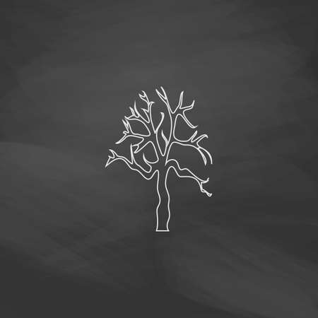 Old Tree Simple line vector button. Imitation draw with white chalk on blackboard. Flat Pictogram and School board background. Outine illustration iconのイラスト素材