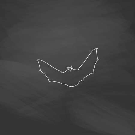 Bat Simple line vector button. Imitation draw with white chalk on blackboard. Flat Pictogram and School board background. Outine illustration iconのイラスト素材