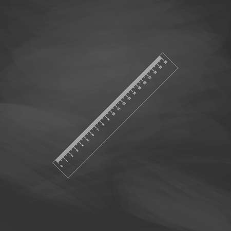 Ruler Simple line vector button. Imitation draw with white chalk on blackboard. Flat Pictogram and School board background. Outine illustration iconのイラスト素材