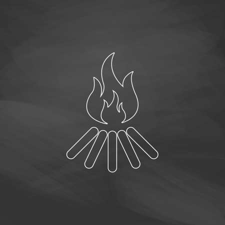 Bonfire Simple line vector button. Imitation draw with white chalk on blackboard. Flat Pictogram and School board background. Outine illustration iconのイラスト素材