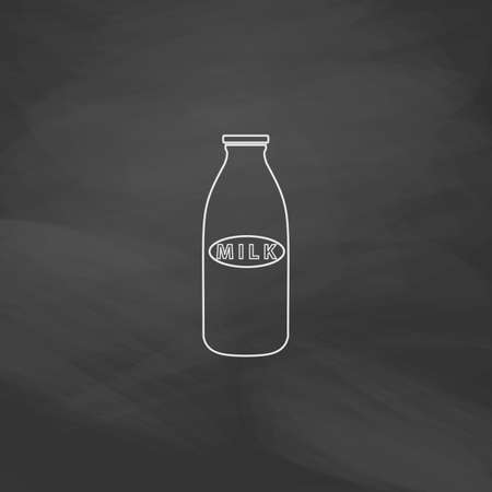 Milk bottle Simple line vector button. Imitation draw with white chalk on blackboard. Flat Pictogram and School board background. Outine illustration iconのイラスト素材