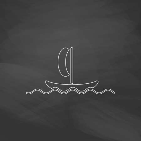 yacht Simple line vector button. Imitation draw with white chalk on blackboard. Flat Pictogram and School board background. Outine illustration iconのイラスト素材