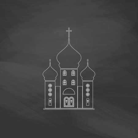 Church Simple line vector button. Imitation draw with white chalk on blackboard. Flat Pictogram and School board background. Outine illustration iconのイラスト素材
