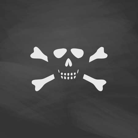 Skull crossbones Simple vector button. Imitation draw icon with white chalk on blackboard. Flat Pictogram and School board background. Illustration symbolのイラスト素材