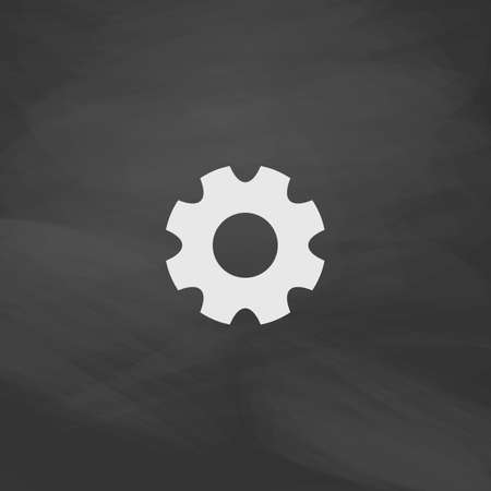 gearwheel Simple vector button. Imitation draw icon with white chalk on blackboard. Flat Pictogram and School board background. Illustration symbolのイラスト素材