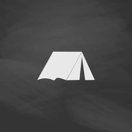 tent Simple vector button. Imitation draw icon with white chalk on blackboard. Flat Pictogram and School board background. Illustration symbolのイラスト素材