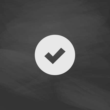 Tick Simple vector button. Imitation draw icon with white chalk on blackboard. Flat Pictogram and School board background. Illustration symbolのイラスト素材