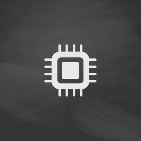 cpu Simple vector button. Imitation draw icon with white chalk on blackboard. Flat Pictogram and School board background. Illustration symbolのイラスト素材