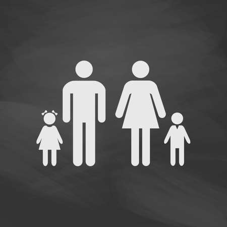 Family Simple vector button. Imitation draw icon with white chalk on blackboard. Flat Pictogram and School board background. Illustration symbolのイラスト素材