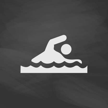Swimming Simple vector button. Imitation draw icon with white chalk on blackboard. Flat Pictogram and School board background. Illustration symbolのイラスト素材