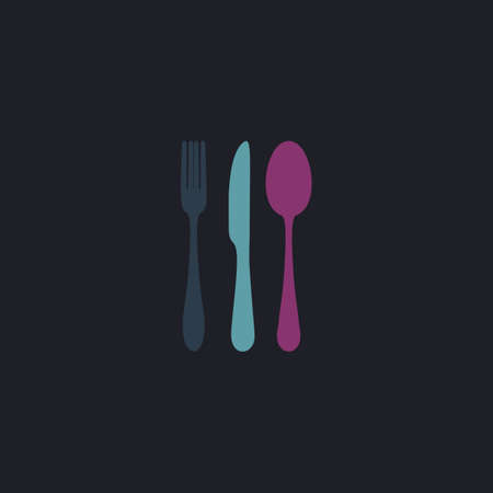 fork spoon knife Color vector icon on dark backgroundのイラスト素材
