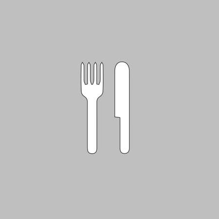 fork and knife Simple line vector button. Thin line illustration icon. White outline symbol on grey backgroundのイラスト素材
