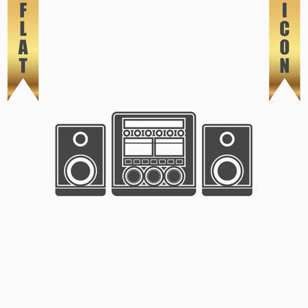 Stereo system. Flat Icon. Vector illustration grey symbol on white background with gold ribbonのイラスト素材