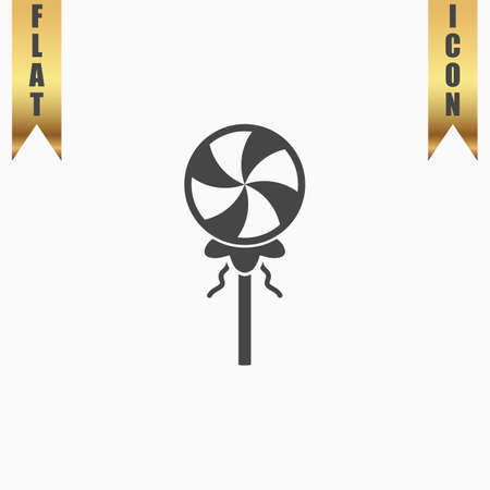 Simple candy. Flat Icon. Vector illustration grey symbol on white background with gold ribbonのイラスト素材