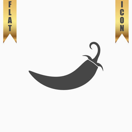 Chilli pepper. Flat Icon. Vector illustration grey symbol on white background with gold ribbonのイラスト素材
