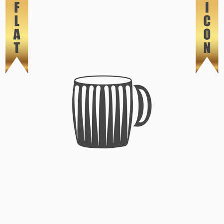 Empty beer mug. Flat Icon. Vector illustration grey symbol on white background with gold ribbonのイラスト素材