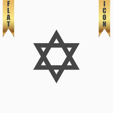 Star of David. Flat Icon. Vector illustration grey symbol on white background with gold ribbonのイラスト素材