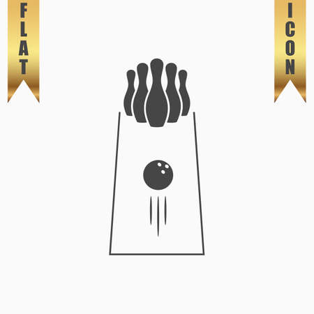 The bowling Game. Flat Icon. Vector illustration grey symbol on white background with gold ribbonのイラスト素材