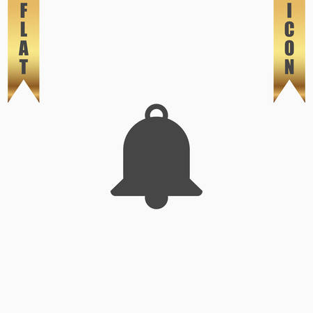 Bell. Flat Icon. Vector illustration grey symbol on white background with gold ribbonのイラスト素材