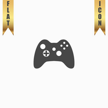 Gamepad. Flat Icon. Vector illustration grey symbol on white background with gold ribbonのイラスト素材