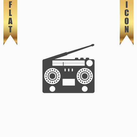 Classic 80s boombox. Flat Icon. Vector illustration grey symbol on white background with gold ribbonのイラスト素材