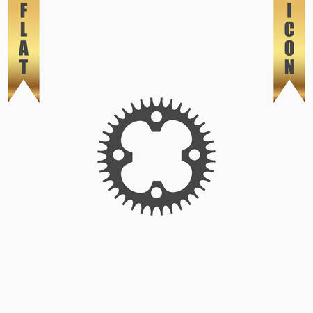 Bicycle sprocket. Flat Icon. Vector illustration grey symbol on white background with gold ribbonのイラスト素材