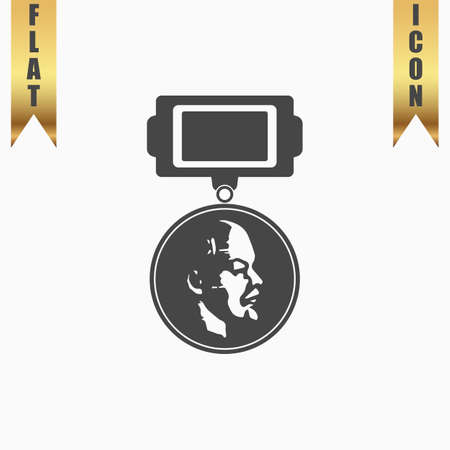 Soviet military Lenin order. Flat Icon. Vector illustration grey symbol on white background with gold ribbonのイラスト素材