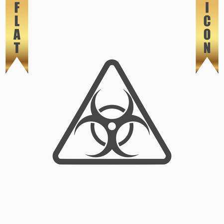 Biohazard. Flat Icon. Vector illustration grey symbol on white background with gold ribbonのイラスト素材