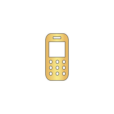 Mobile phone Gold vector icon with black contour line. Flat computer symbolのイラスト素材