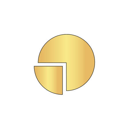 Pie chart Gold vector icon with black contour line. Flat computer symbolのイラスト素材