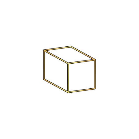 3d cube Gold vector icon with black contour line. Flat computer symbolのイラスト素材