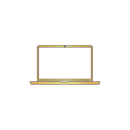 Laptop Gold vector icon with black contour line. Flat computer symbolのイラスト素材