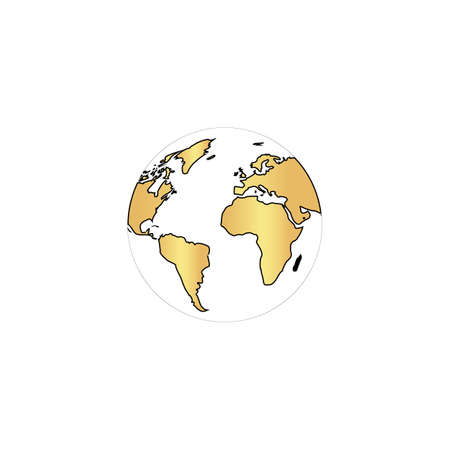 Globe earth Gold vector icon with black contour line. Flat computer symbolのイラスト素材