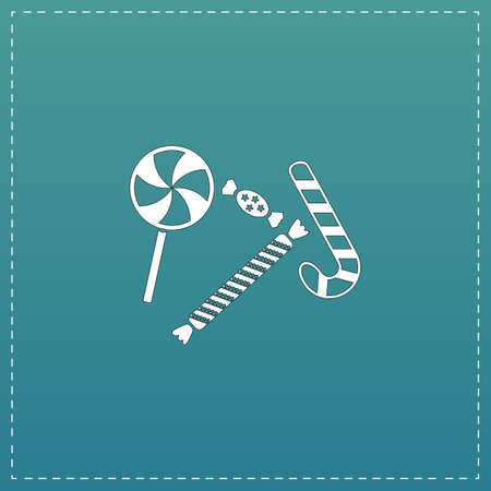 Sweets and candies. White flat icon with black stroke on blue backgroundのイラスト素材