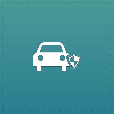 Protect car. White flat icon with black stroke on blue backgroundのイラスト素材