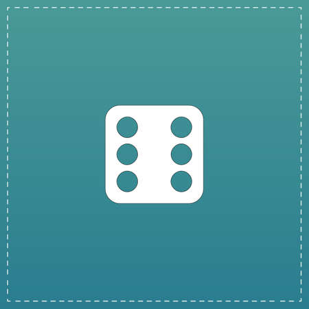One dices - side with 6. White flat icon with black stroke on blue backgroundのイラスト素材