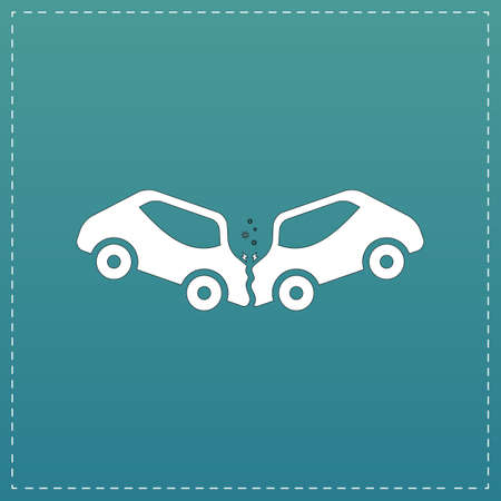 Car crash and accidents. White flat icon with black stroke on blue backgroundのイラスト素材
