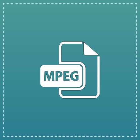 MPEG video file extension. White flat icon with black stroke on blue backgroundのイラスト素材