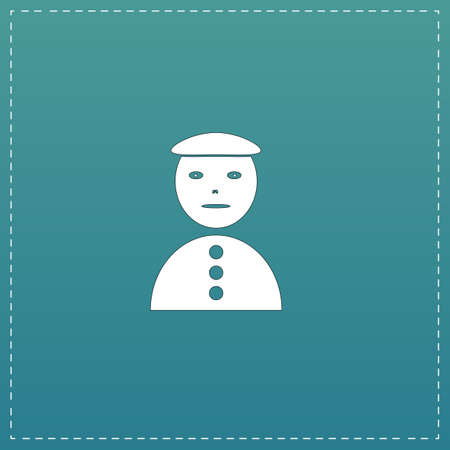 Asian man. White flat icon with black stroke on blue backgroundのイラスト素材