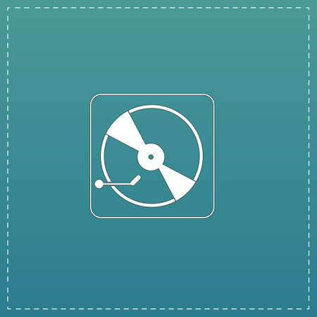 Vinyl record player. White flat icon with black stroke on blue backgroundのイラスト素材