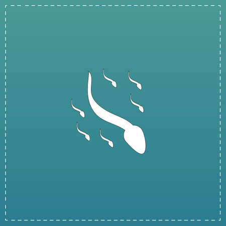 Group sperm swimming. White flat icon with black stroke on blue backgroundのイラスト素材