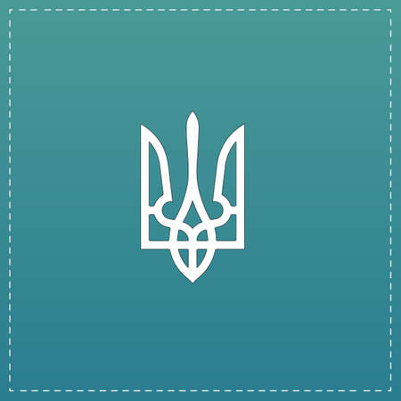 Trident. White flat icon with black stroke on blue backgroundのイラスト素材