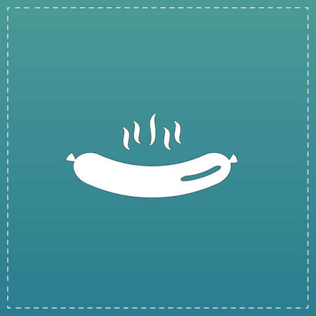 Grilled hot Sausage. White flat icon with black stroke on blue backgroundのイラスト素材