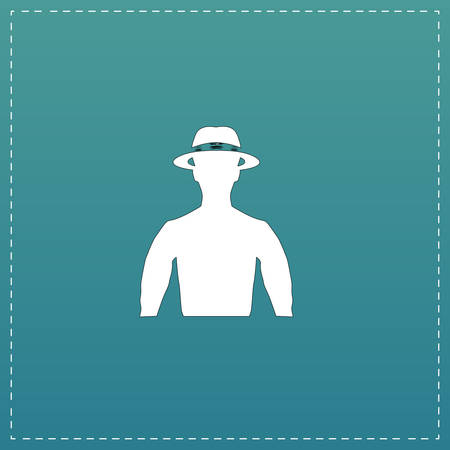 Man with broad-brim. White flat icon with black stroke on blue backgroundのイラスト素材
