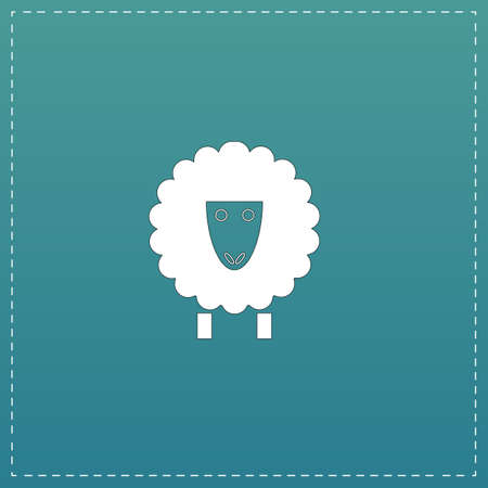 Sheep. White flat icon with black stroke on blue backgroundのイラスト素材
