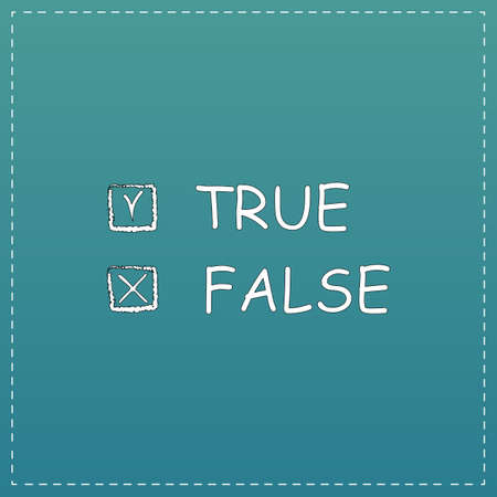 True and False. White flat icon with black stroke on blue backgroundのイラスト素材
