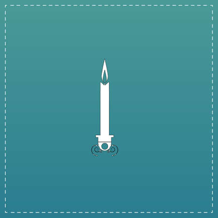 Silhouette candle. White flat icon with black stroke on blue backgroundのイラスト素材